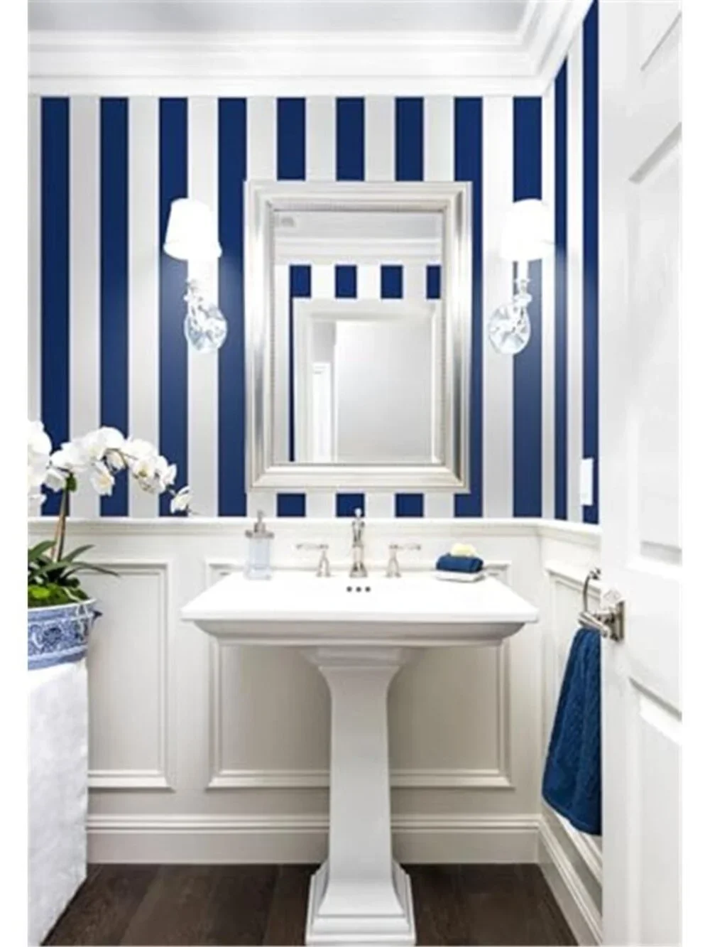 Blue White Striped Peel Stick Wallpaper Removable Self Adhesive Vinyl Roll